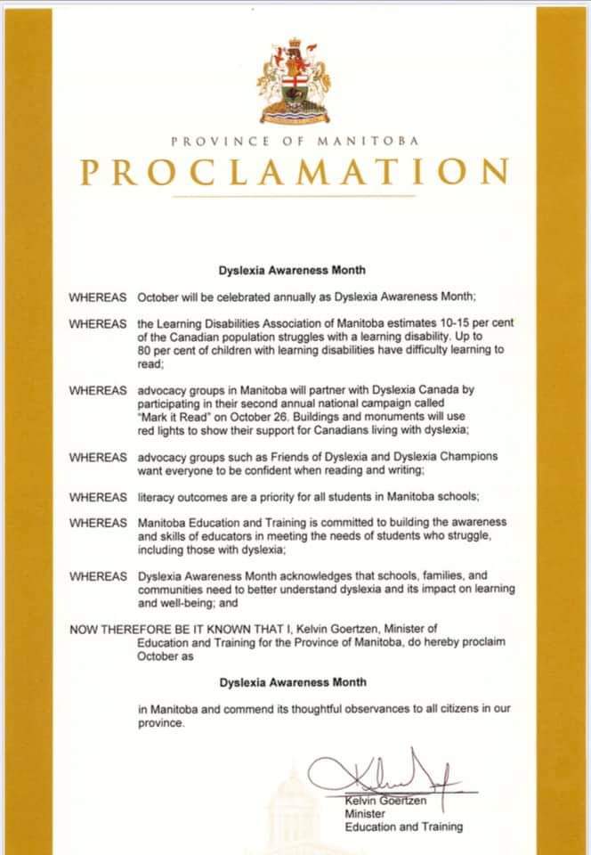 Province of Manitoba Proclamation Oct 2019